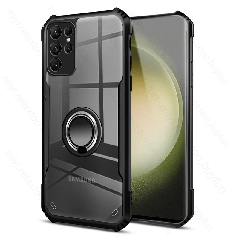 Custodia Per Telefono Antiurto In Acrilico Trasparente Per Samsung S 23 Ultra Magnet Holder Ring Funda Samsungs Galaxy S 23 S23Ultra S23 Ultra