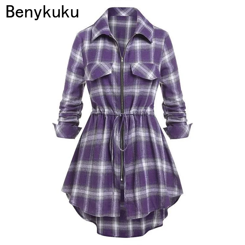 chinese dress ladies Women's Cotton Red Check Shirt Dress  Stylestone