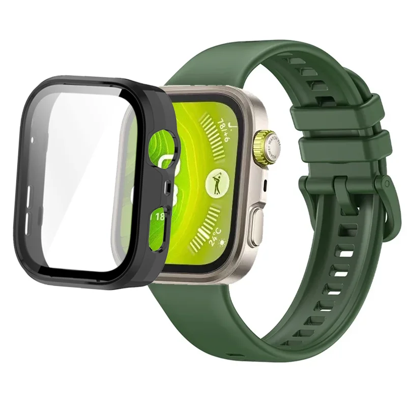 Breathable Silicone Strap with Protective Tempered Glass Screen and HD PC Case