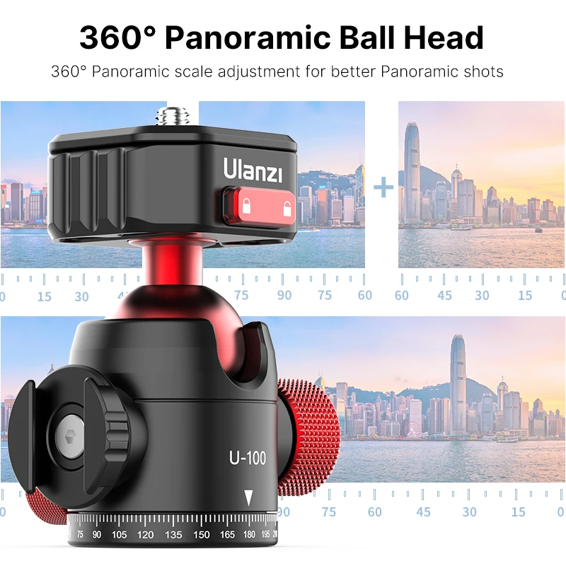 Ulanzi U100 Quick Release Ballhead Tripod Heads DSLR Gimbal Slider Tripod Quick Switch Ballhead Extend Cold Shoe for LED Light