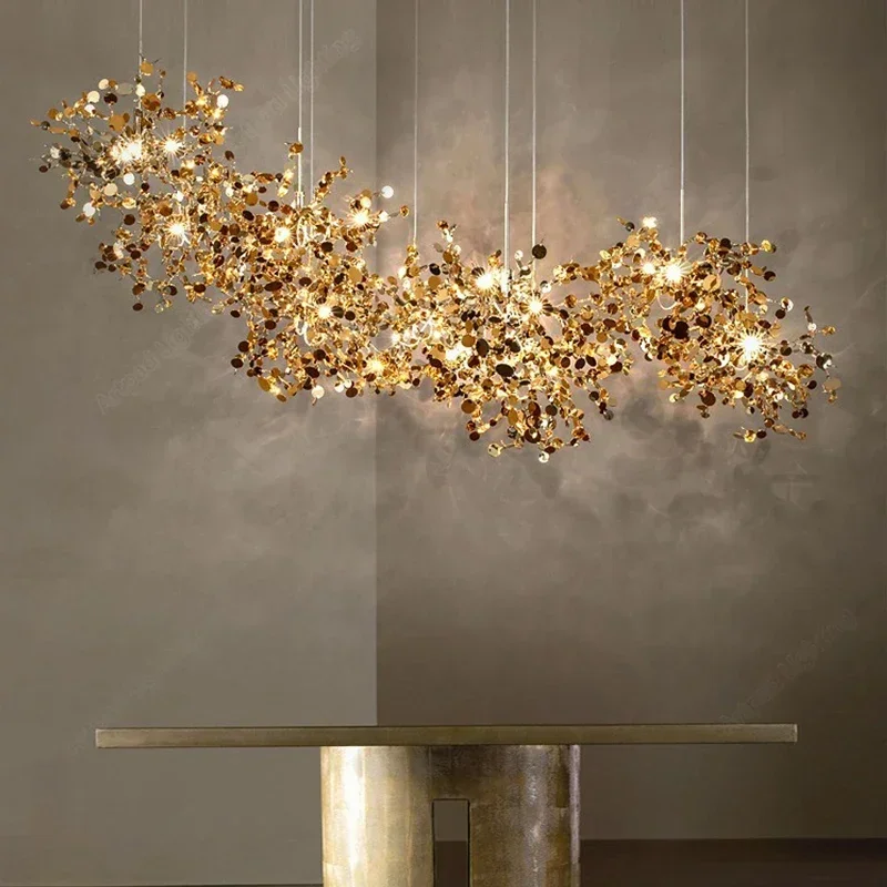 Dining Room LED Chandelier Lighting Modern Luxury Illuminator Stainless Steel Hanging Lamp for Restaurant Bar Dining Room