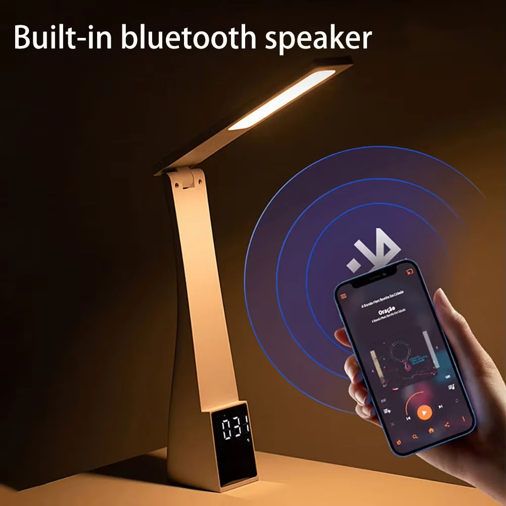 Led Desk Lamp With Alarm Clock 3 Color Temperature Stepless Dimming USB Charging Night Light Eye-Protection Reading Table Lamps 3