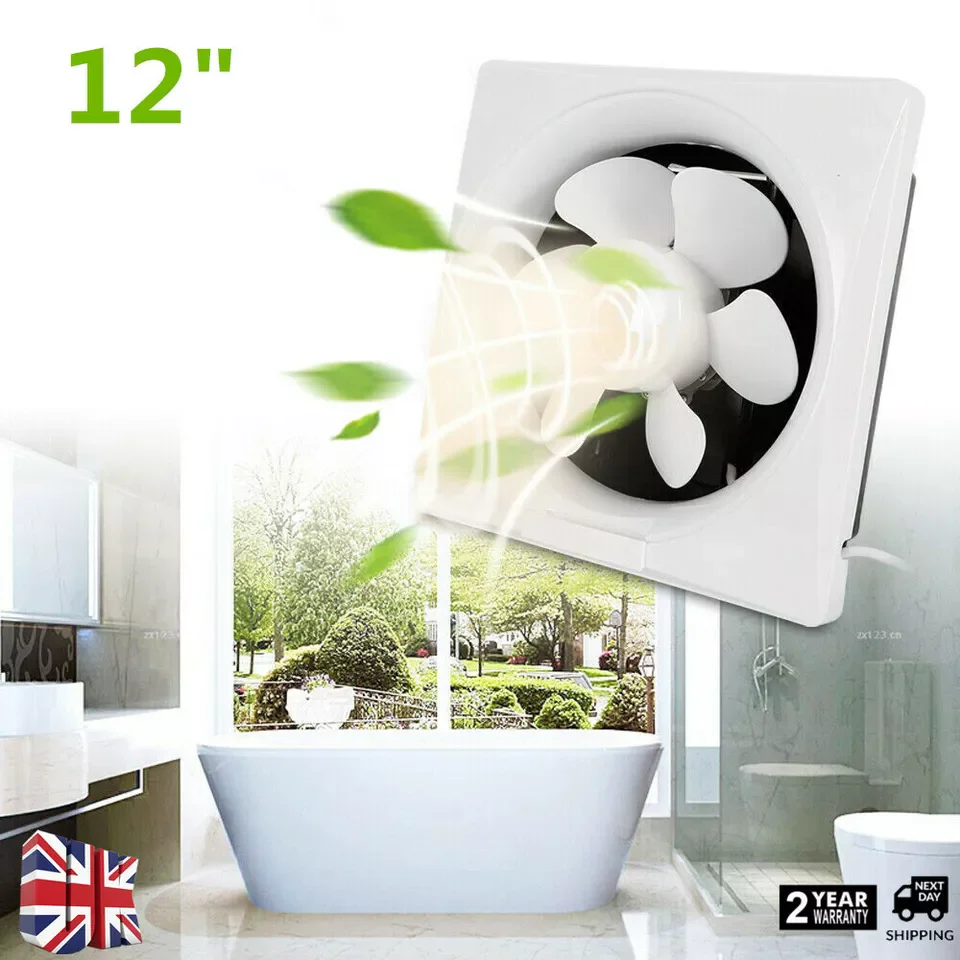 50W Square Exhaust Fan, 12'', Low Noise, Wall-mounted Ventilation Fan for Kitchen 220V