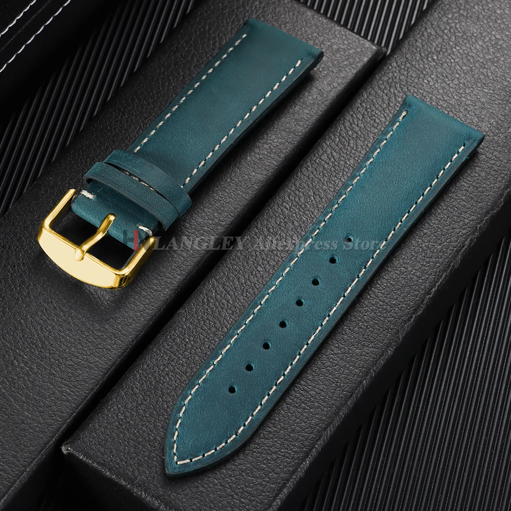Vintage Dark Brown Cowhide Leather Watch Strap with Pins and Buckle - 20mm/22mm