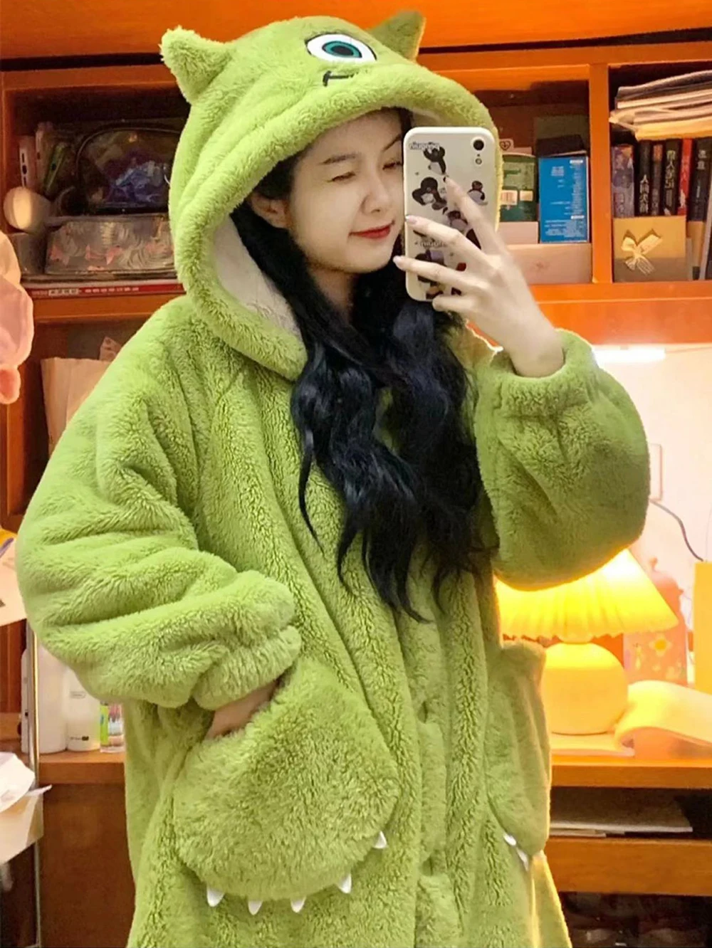 Adult Monster Costume Womens Flannel Robes Cartoon Cosplay Hooded Long Nightgown Soft Warm Sleepwear Plush Fleece Nightdress