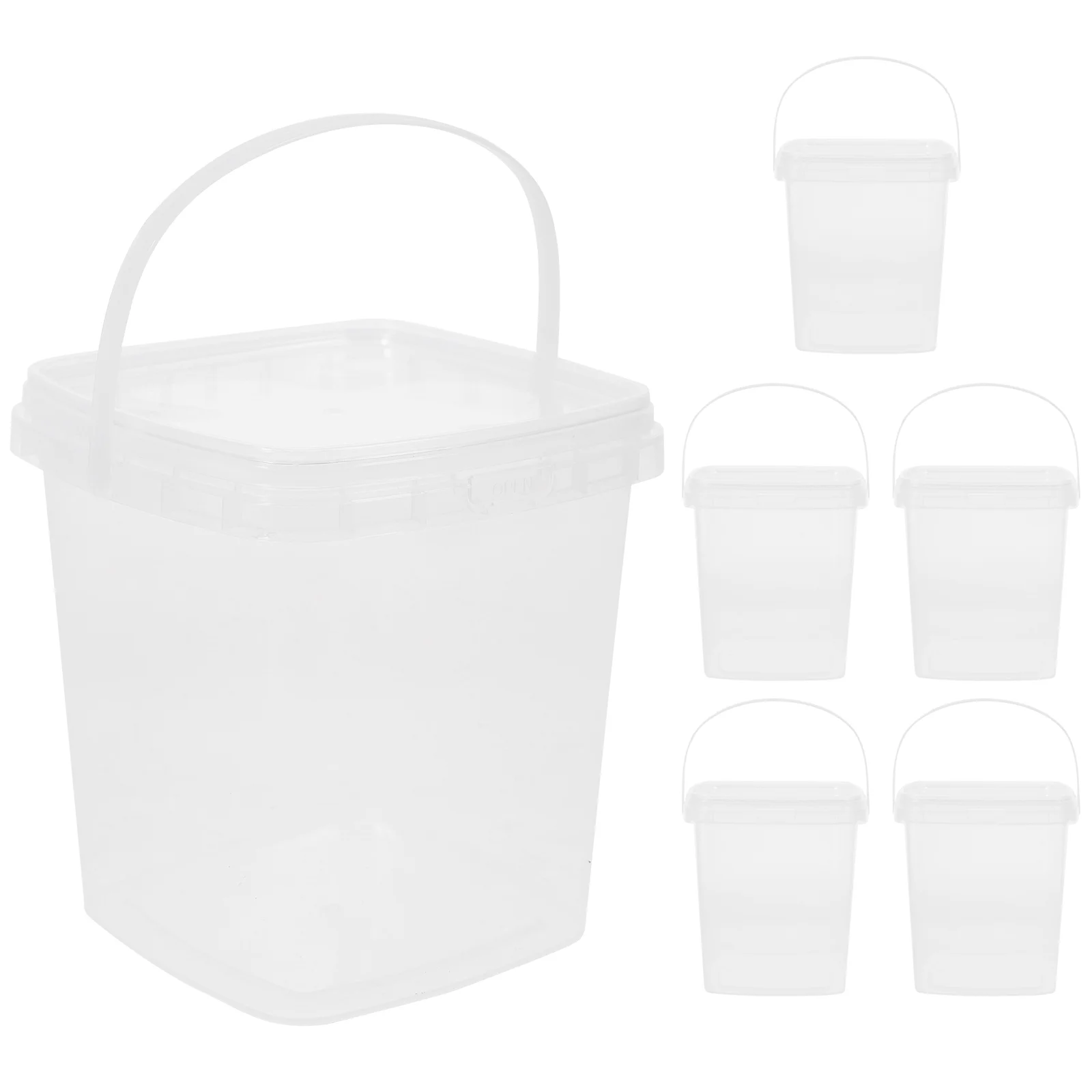 

Popcorn Buckets Buckets Food Grade Reusable Plastic Square Lid Clear Storage Pail Kitchen Container 1L