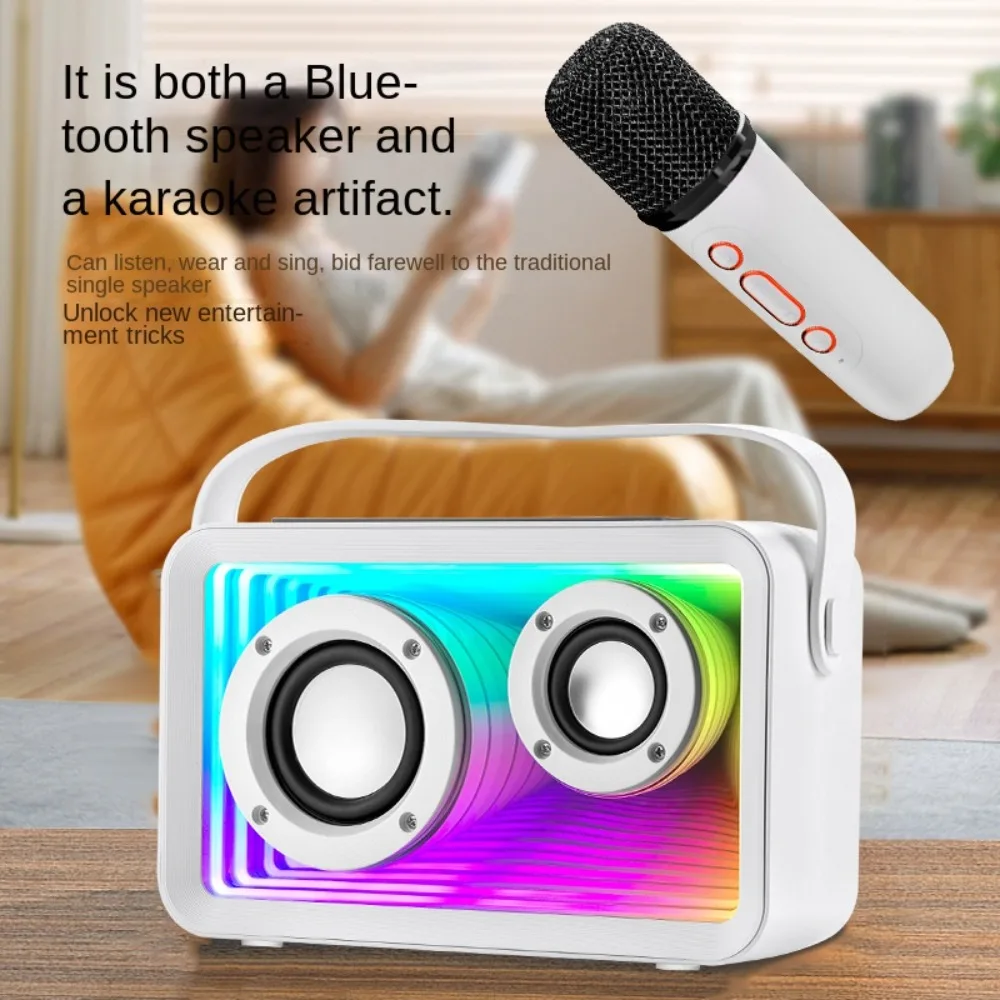 New Mini Karaoke Machine 2 Wireless Microphones Bluetooth Speaker Wireless Microphones Portable BlueTooth Karaoke Speaker Home