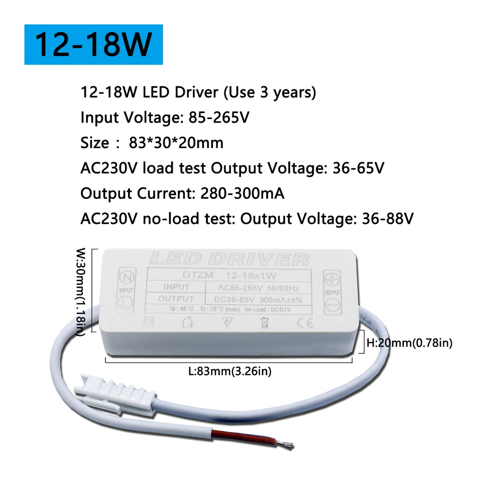 2 Driver LED 300mA 8-12W – Alimentatore AC90-265V Per Illuminazione A LED (Modello 8-12W)