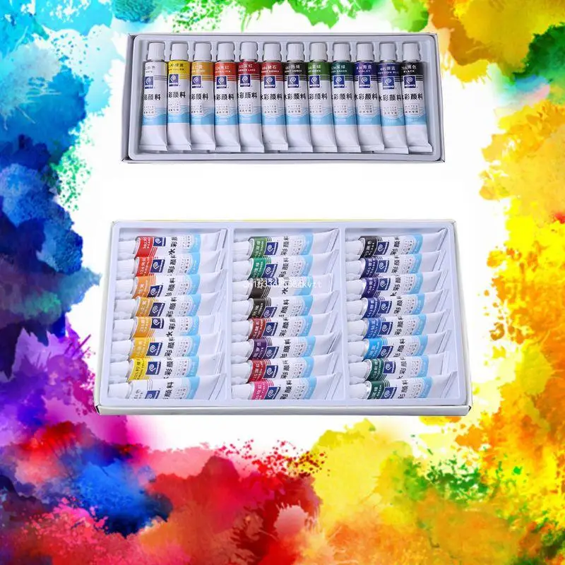 12ml 12/24 색상 전문 페인트 튜브 드로잉 그림 수채화 안료 세트 미술 용품 Dropship