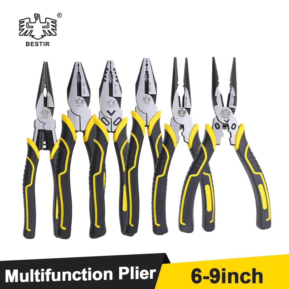 BESTIR 1pc Multifunction Plier Electrician 6-9 inch Stripping Crimper Tools Wire Cutter Needle Long Nose Plier Lineman Plier