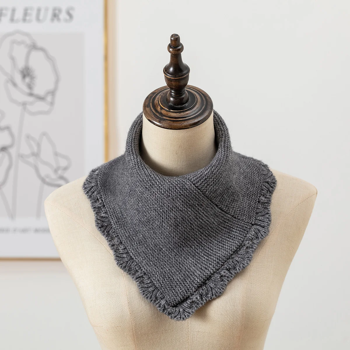 thumbnail image 1 of Cuello alto de invierno para mujer, cuello falso falso de punto acanalado a rayas, desmontable para bufanda triangular, cuello elástico a prueba de viento, 1 of 5