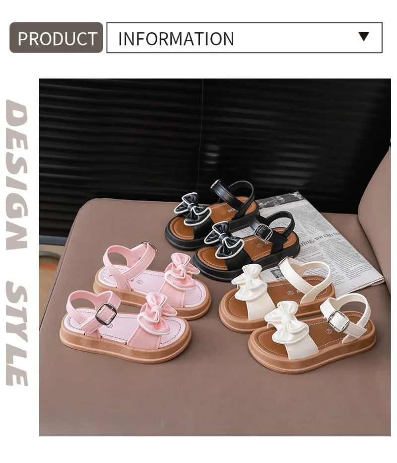 Description Picture 4 of item2-12Y Girls' Sandals 2025 Summer New Children's Fashionable Bow Princess Shoes for Students Outdoor Wearing Versatile Sandals