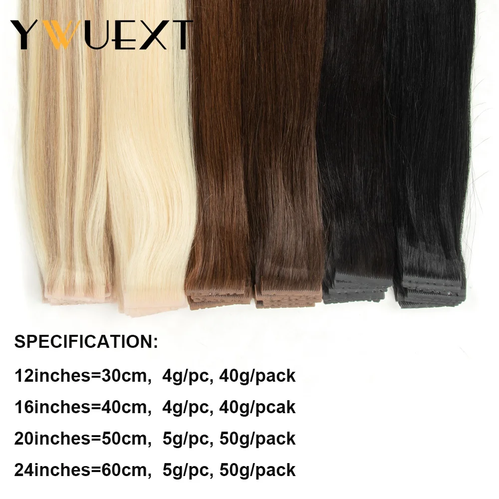 YWUEXT 16'' 20'' 24'' Twin Tab Weft Hair Extensions 100% Natural Human Hair Machine Remy Pull Through Hole Tape 10pcs/pack