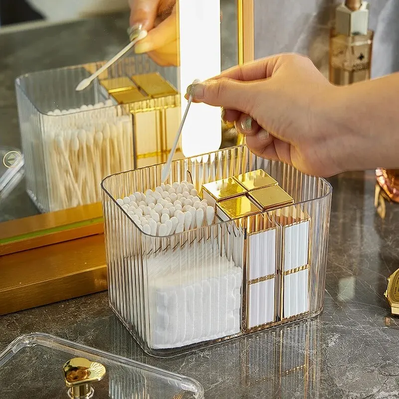 Cosmetic Organizer Box Transparent Plastic Square Swabs Cosmetic Organizer Storage Box Cotton Pads Holder For Daily Storage