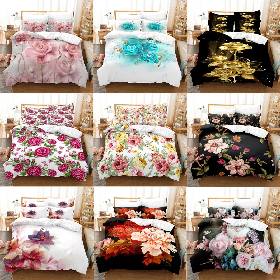 

Flower Double Duvet Cover Bedding Set Quilt Case Linens King Queen Full Size 3D Print Pillowcase Single Twin Bed 220x240 200x200