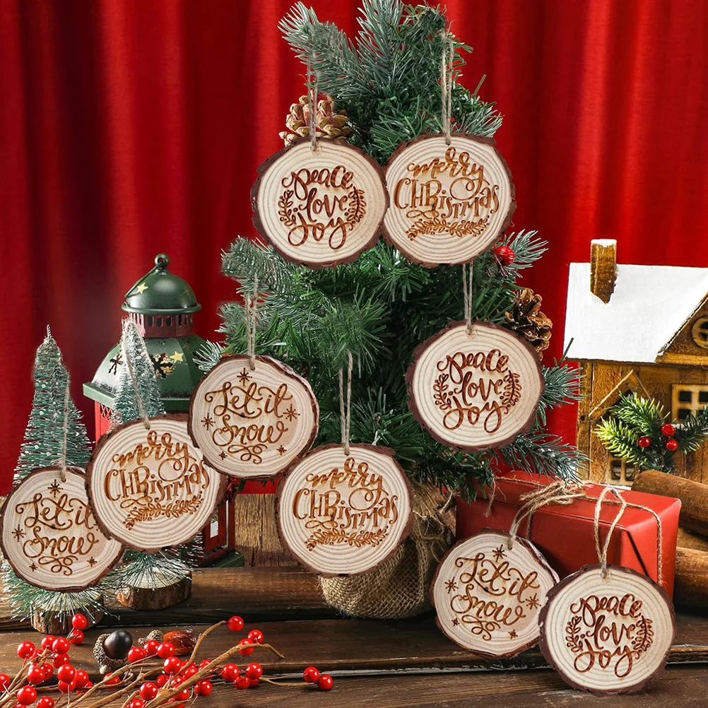 

Natural Wood Slices Christmas Tree Hanging Pendant Round Wooden Discs Ornaments Xmas New Year Party Decoration