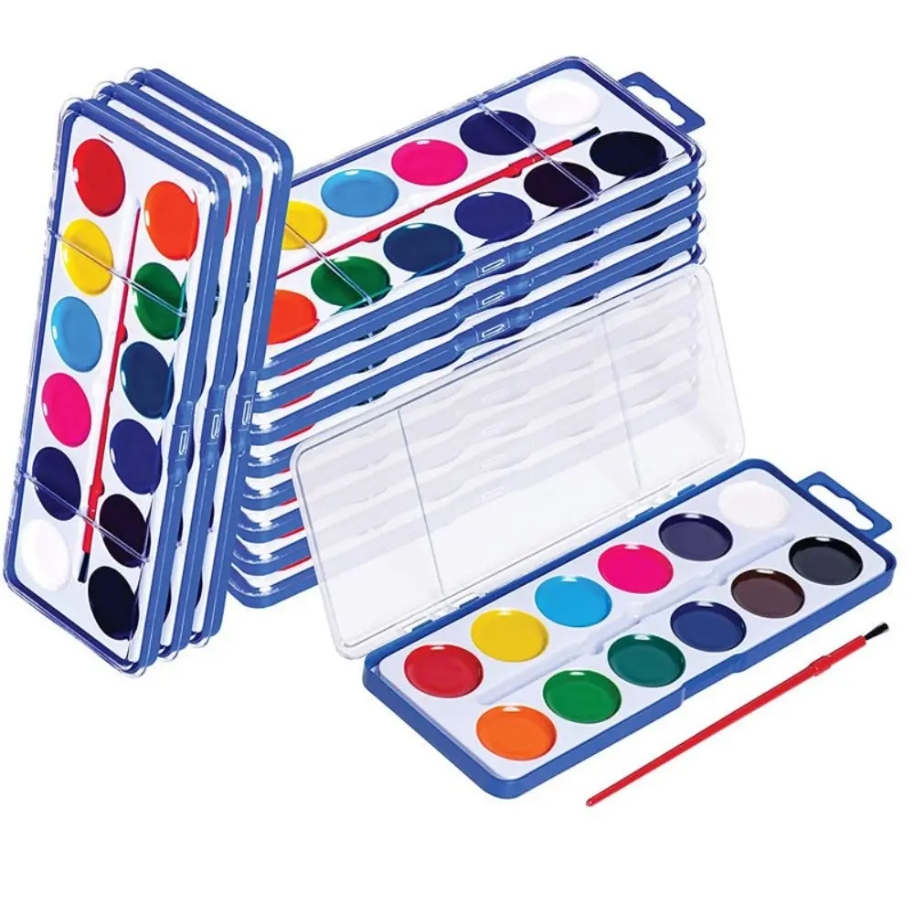 Washable Watercolor Paint Set With Water Brush Pen Portable Watercolor Paint Palette 8/12/16 Colors Water Color Paints for Kids
