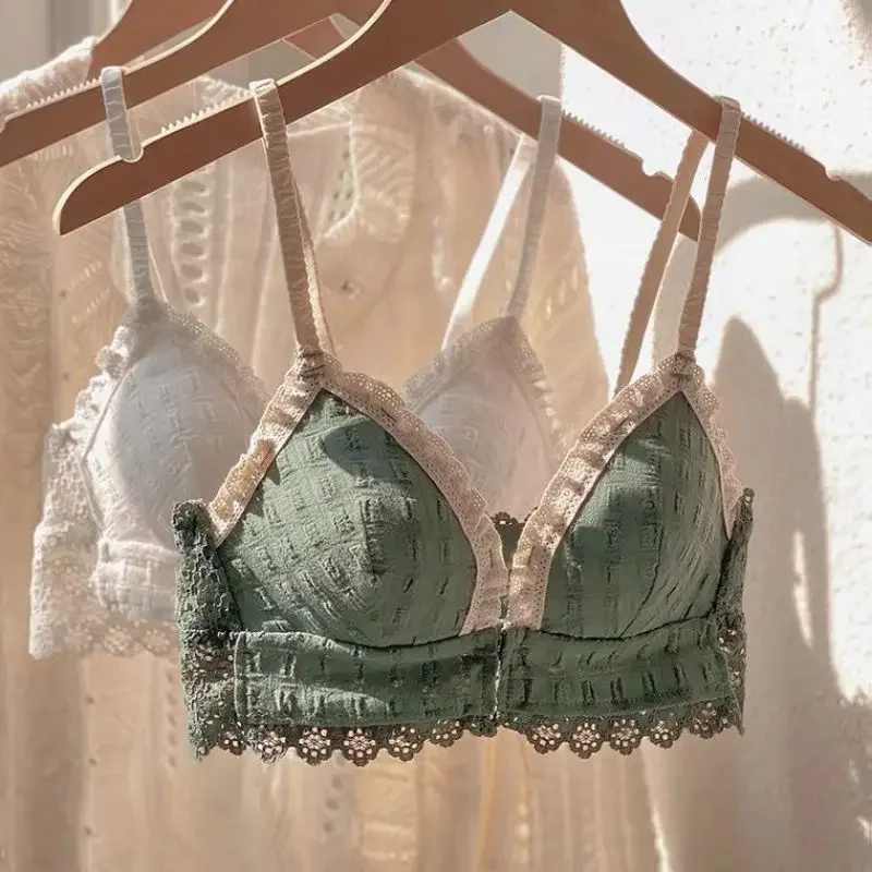 Fashion Front Closure Girls Sweet Lace Bra Wire Free Comfortable Underwear Women Seamless Breathable Lingerie Female Bras