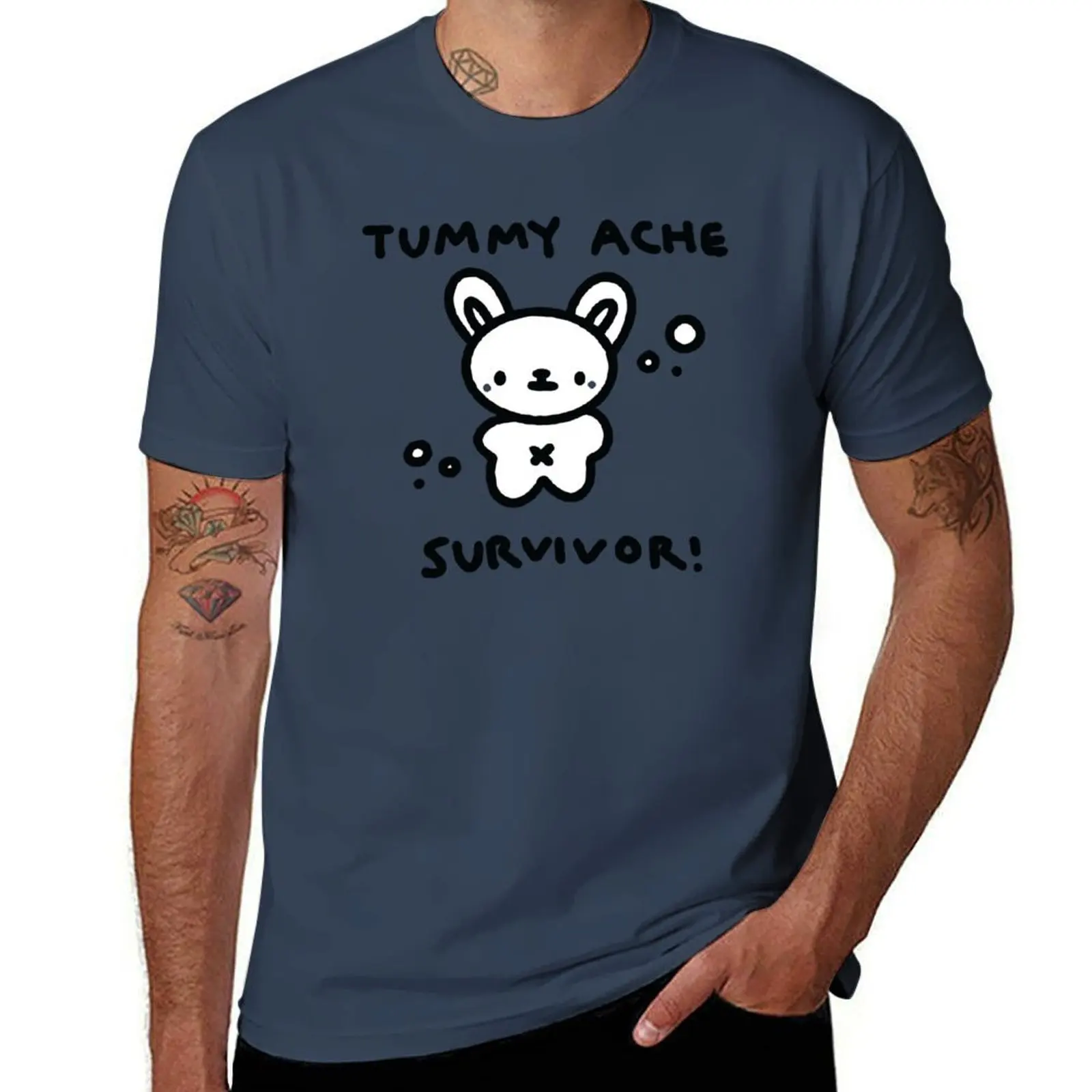 

Cute Bear Tummy Ache Survivor T-shirt vintage boys whites boys animal print Men's t-shirt