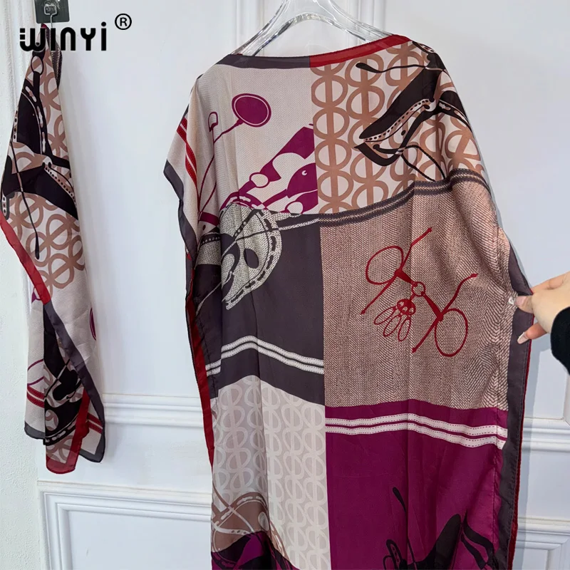 WINYI-Robe Dashiki bohème pour femmes africaines, imprimé musulman, dubaï, taille libre, design avec écharpe, maxi adt, robe élégante africaine, nouvelle collection 2024