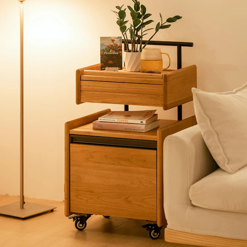 

Wyj Cherrywood Japanese Bedside Storage Mobile Side Table