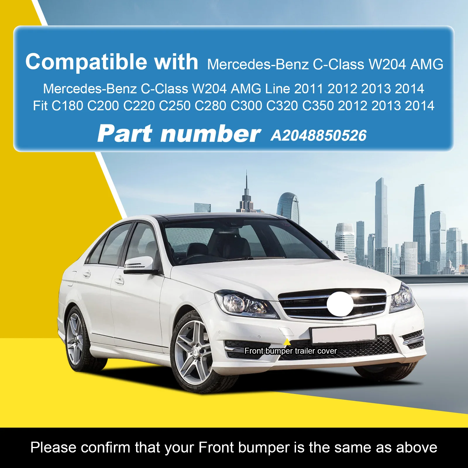 Front Bumper Tow Hook Cap Towing Eye Cover For Mercedes-Benz C-Class W204 AMG Line 2011 2012 2013 2014 Fit C180 C200 A2048850526