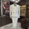 Luxury Beaded Men Suits Slim Fit White Wedding Groom Tuxedos Business Male Prom Party Blazers Customized vestidos de novia 1