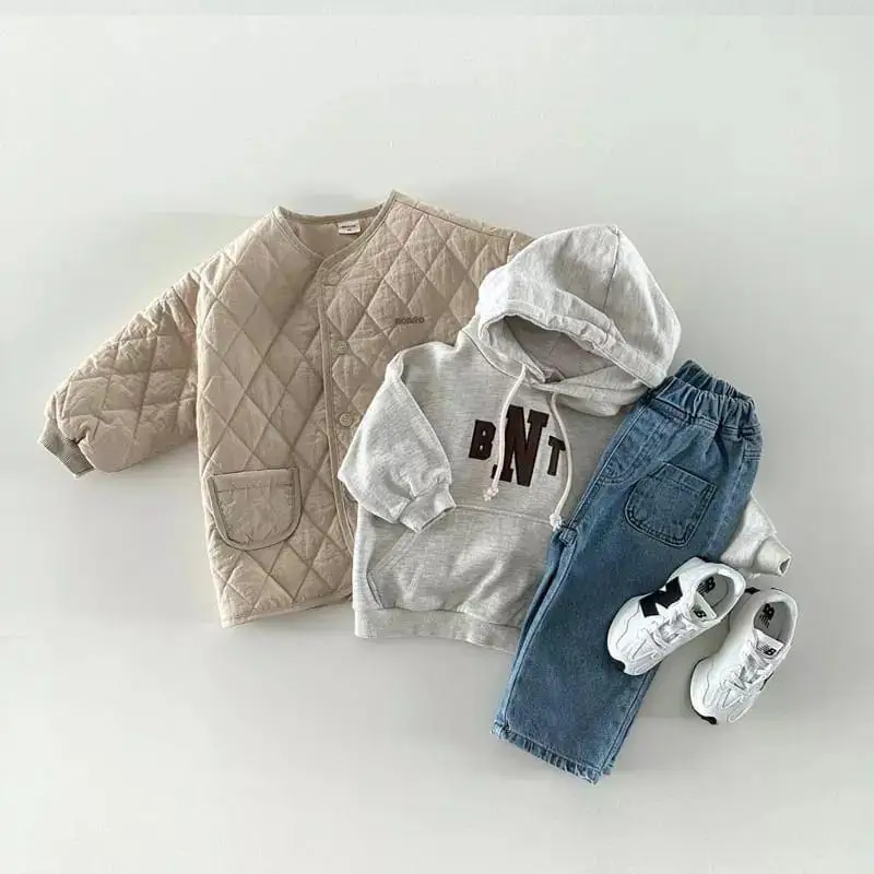 Winter New Baby Letter Print Warm Coat Children Long Sleeve Cotton Padded Jacket Solid Infant Girl Thick Warm Clothes