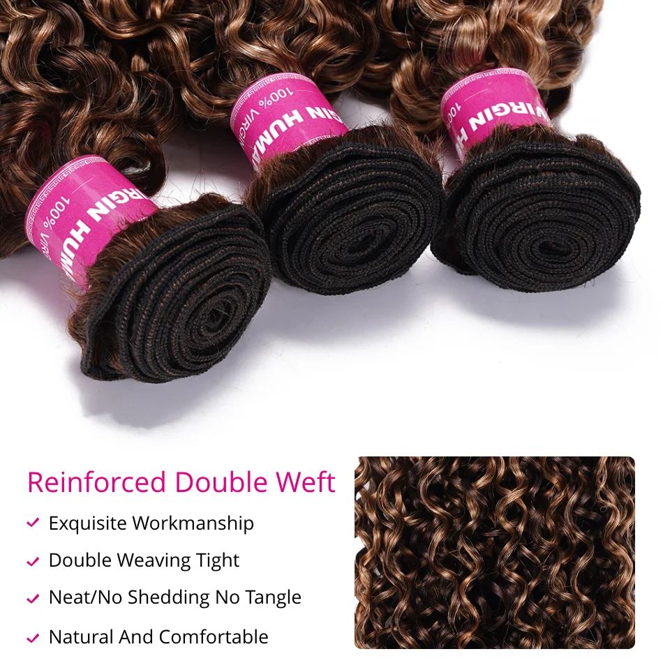 UNice Hair Highlight Blonde Curly Hair 2/3/4 Bundles With Closure Human Lace Closure With Bundles Sew In Quick Weaves