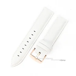 Elegant Waterproof Genuine Leather Wristband with Rose Buckle - 22mm (White RoseGold)