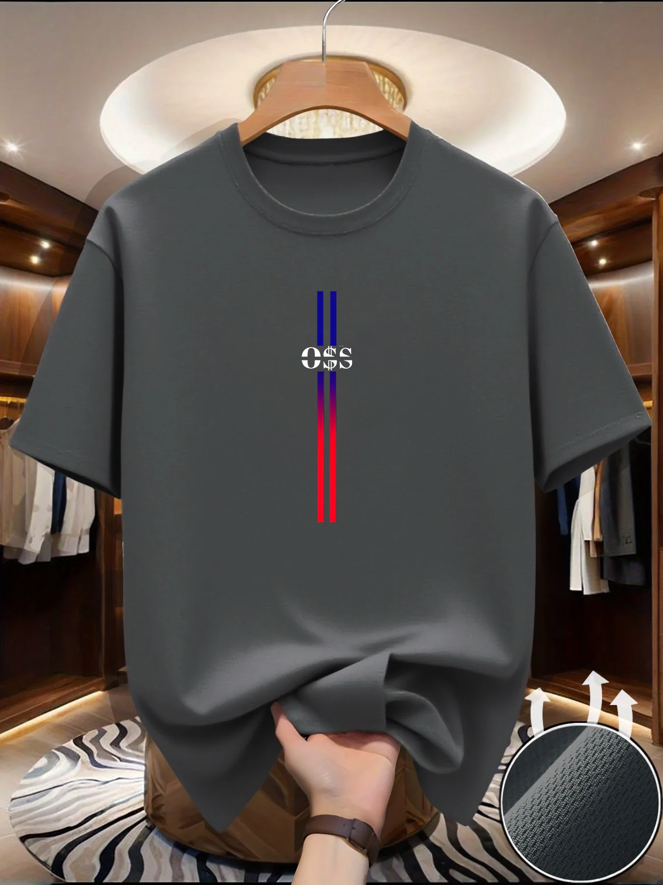 รูปสินค้า เสื้อยืดวิ่งคอกลมแห้งเร็วสำหรับผู้ชายรุ่นใหม่ฤดูใบไม้ผลิ/ฤดูร้อนเสื้อบางพิมพ์ลาย OSS แห้งเร็วแขนสั้นระบายอากาศได้ดีฟิตเนสกีฬา