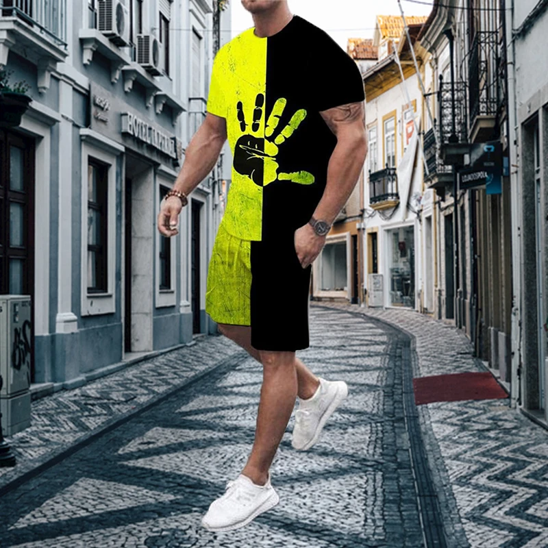 Summer Men's Suit Short Sleeve T-Shirt Set Print Crown King 3D Sportswear Casual Oversized Top Streetwear Breathable Tracksuit