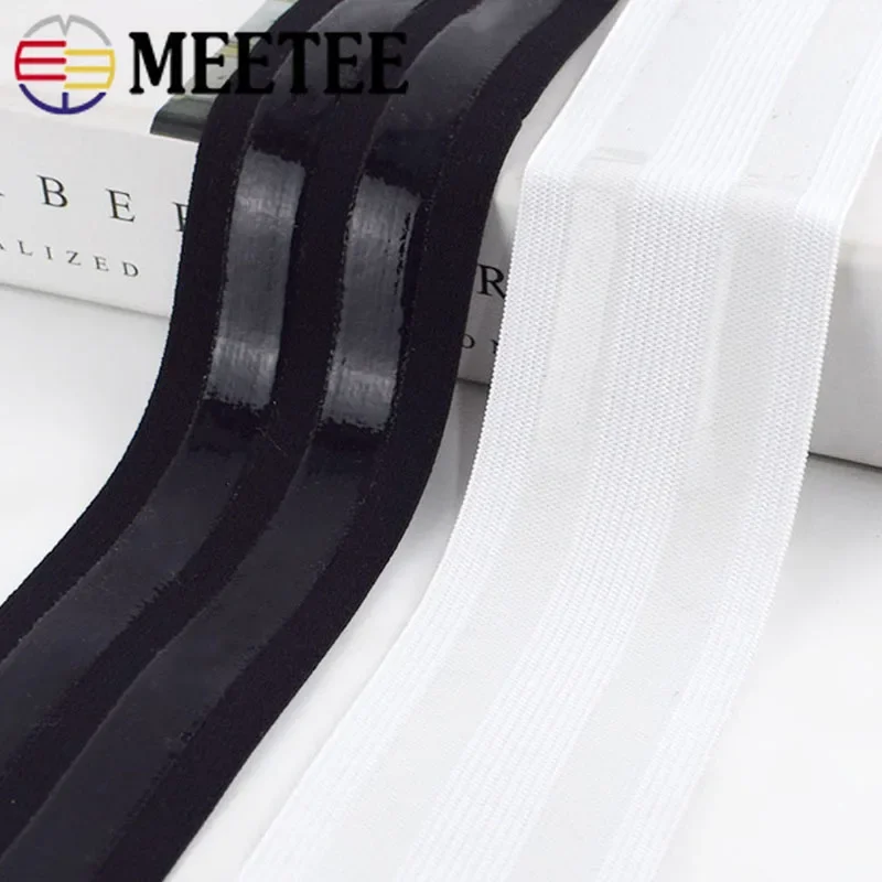 Meetee 2/4M 5cm Black White Nylon Polyester Non-slip Silicone Elastic Band  DIY Clothes Pants Belt Stretch Bands Sewing Tapes