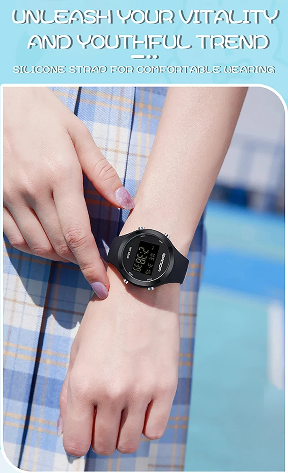 SANDA 2147 Montre numérique élégante et étanche pour femmes, chronographe LED, montre-bracelet de sport pour femmes, cadeau pour garçons et filles_voghion.com