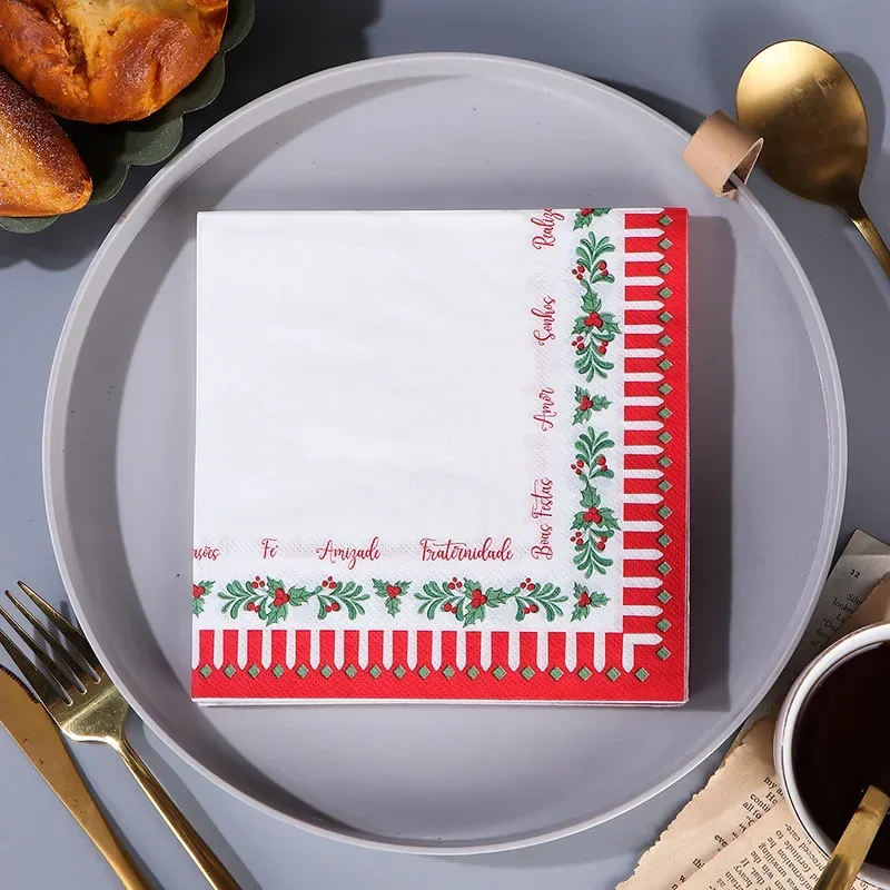 10/20pcs 33*33cm 2-PlyChristmas Elements Paper Placemats Christmas Flower Alphabet Lace Wine Glass Flower Origami Party Napkins