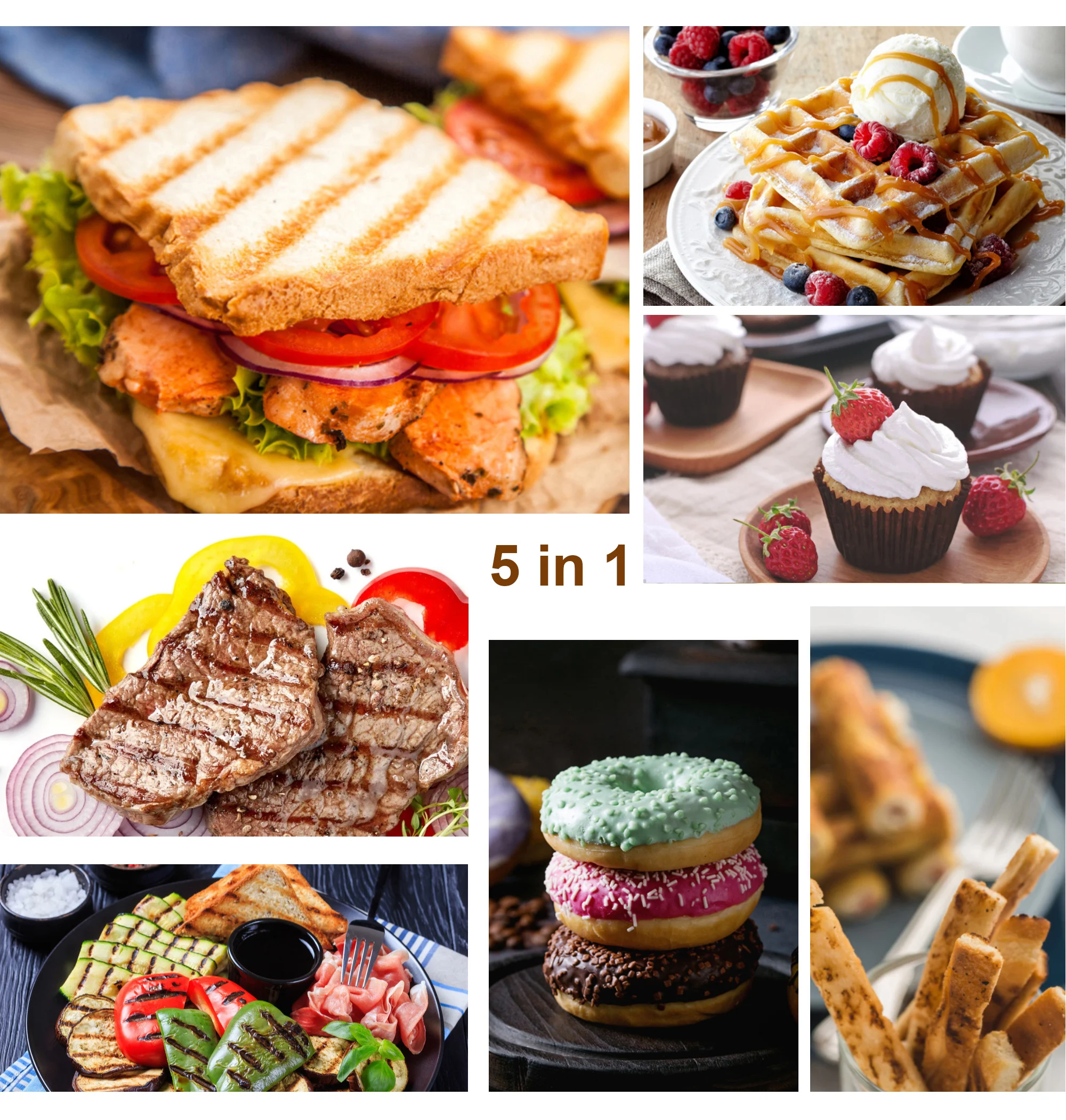 5 In 1 Sandwiches Maker Electric Waffles Machine Cooking Appliances Bread Machine Cake Breakfast Waffle Pot Baking Pan Sonifer