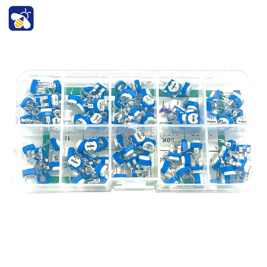 10 kinds of adjustable resistors potenciometroRM065 variable 1K 2K 5K 10K 50K 100K 500K ohm 1M horizontal blue and white potentiometer