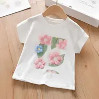 T-shirt à manches courtes pour filles, vêtements d'été, motif floral 1
