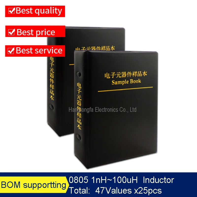 0805 SMD 다층 인덕터 샘플 북, 모듬 키트, 1nH 100uH, 47 값 x25 개 = 1175 개, 10NH 22NH 100NH, 신제품
