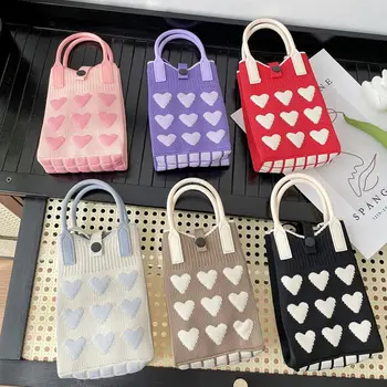 Hand Bag Purses and Handbag Knitted Mini Mobile Phone Bag Female Korean Version Sweet Love Shoulder Handbag