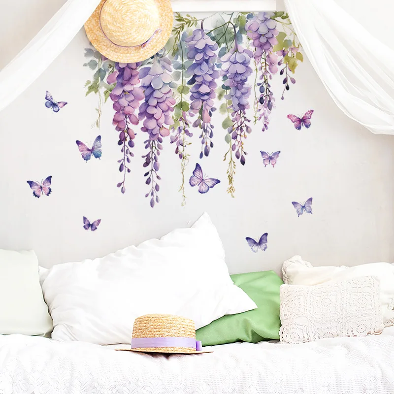 Elegant Purple Floral Butterfly Wall Decals - Self-Adhesive Home Decor Mural Stickers