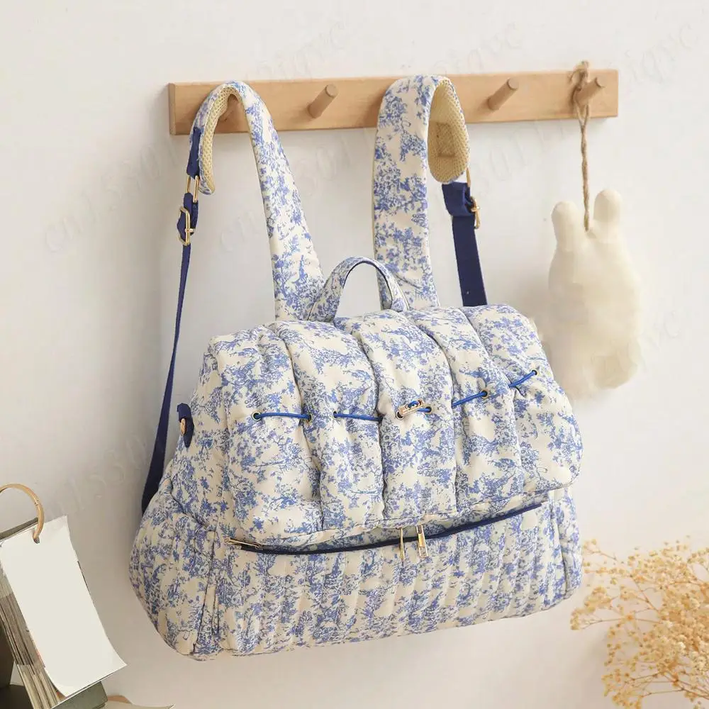 Zaino alla Moda con Stampa Floreale, Borsa Morbida Trapuntata per Pannolini, Borsa da Viaggio per Esterni, Zainetto Carino e Leggero da Donna - immagine 3