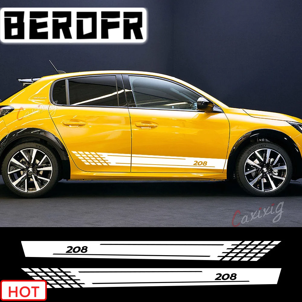 2Pcs Car Door Side Skirt Stripes Stickers Per Peugeot 208 Gt Tuning Accessori Auto Line Graphics Vinile Pvc Decalcomanie Fai Da Te
