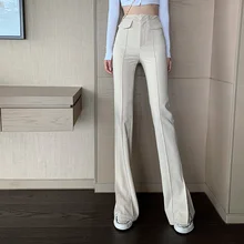 

2022 Spring Slim High Waist Loose Wide Leg Pants Solid Black White Split Straight Floor Mops Casual Suit Pants