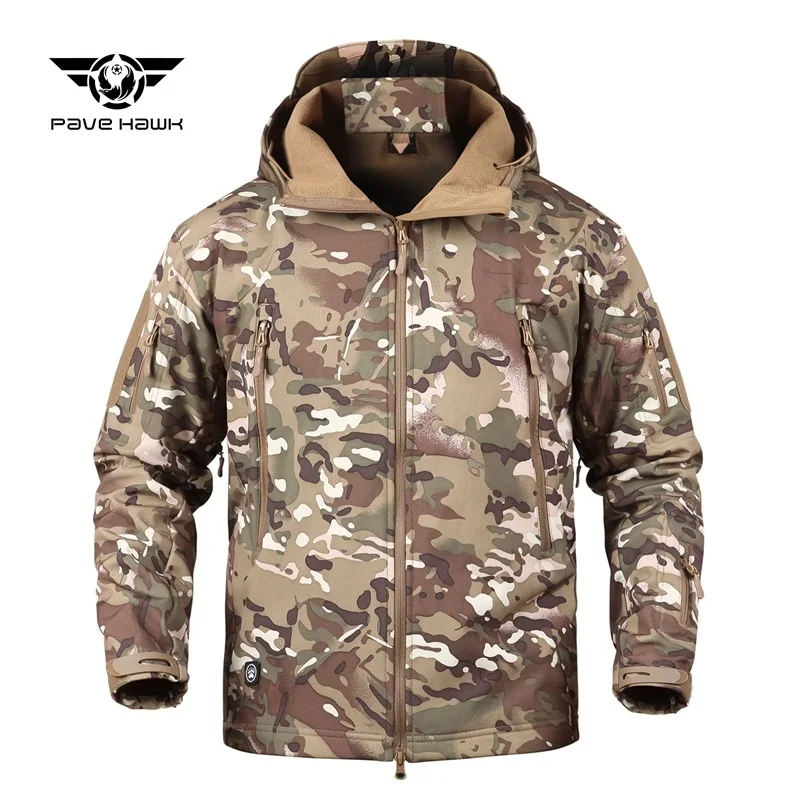 Men's Military Tactical Jacket Soft Shell Jacket Cold Protection Warm Waterproof Hooded Jacket Camouflage Fleece Hunting Suit sports jacket Jackets