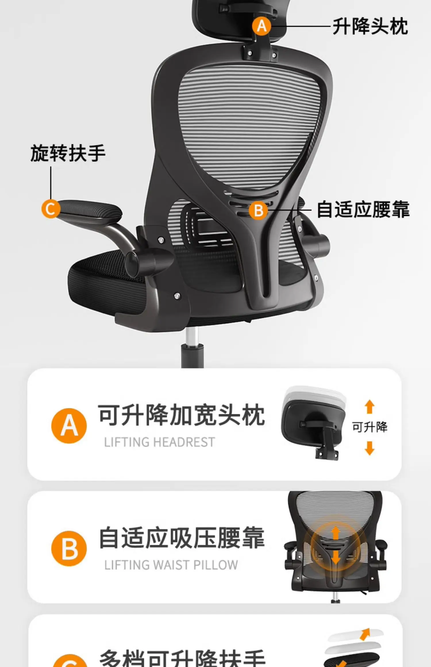 Description Picture 5 of itemBlack Armrest Relax Chair Back Support Rotating Comfy Ergonomic Office Chair Designer Modern Sillas De Oficina Furniture