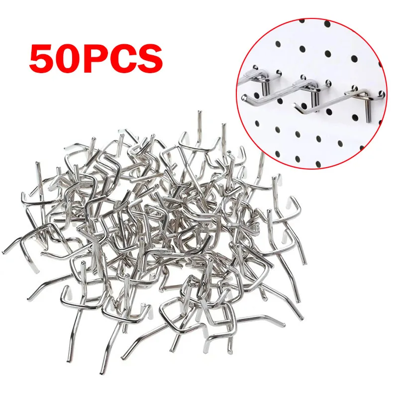 50pcs Carbon Steel Pegs Board Pegboard Hooks Garage Work Shop Metal