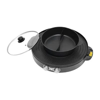Marmite électrique ronde noire de 2200 W avec grill, 52*18,5 cm, marmite électrique, grill électrique pour cuire des steaks, des fruits de mer, des viandes 6