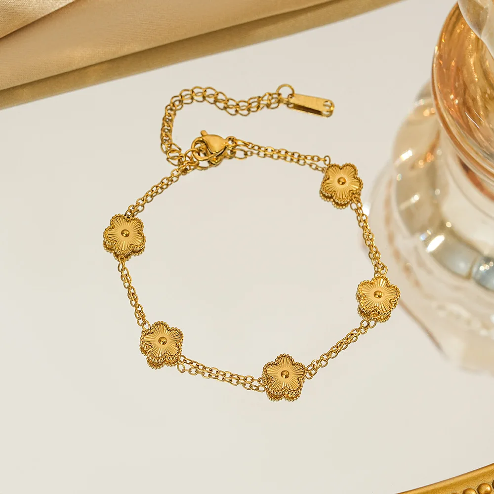 Fashion Flower Stainless Steel Bracelets For Women Trendy Gold Color Metal Bracelet Party Birthday Daily Cute Romantic Jewelry 3