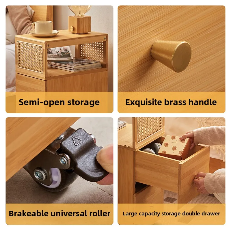 Movable Coffee Table Sofa Side Cabinet Bedroom Nightstand Organizer Multi-Functional Bedside Storage Rack for Living Room